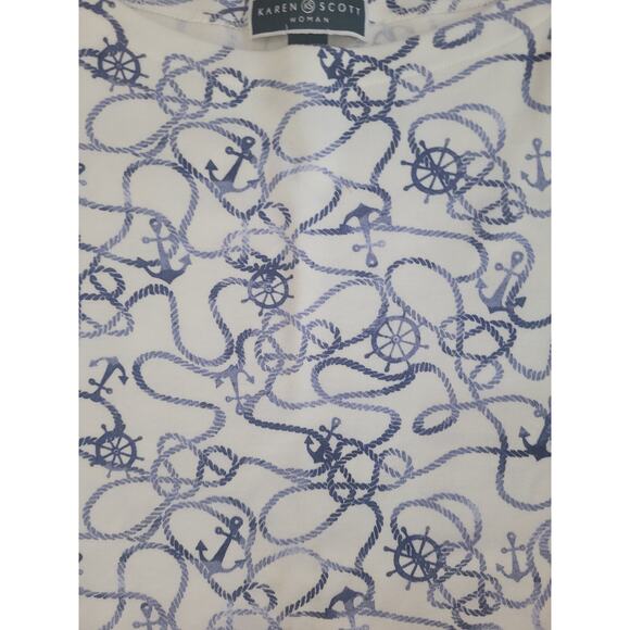 Karen Scott White Shirt Blue Anchors/Helm Sz 1X - Picture 3 of 5